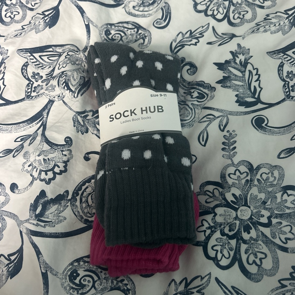 Sock Hub Ladies Boot Socks - Gray and Pink